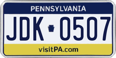 PA license plate JDK0507