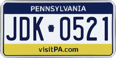 PA license plate JDK0521