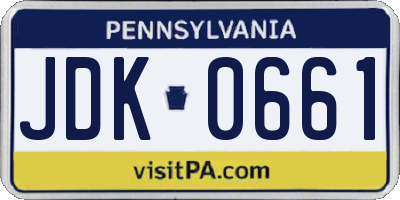 PA license plate JDK0661