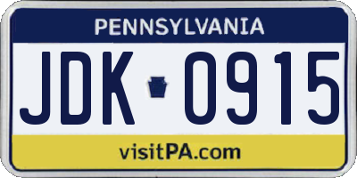 PA license plate JDK0915