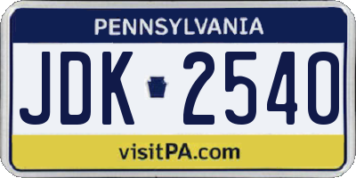 PA license plate JDK2540
