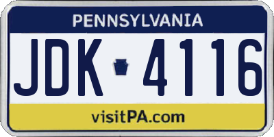 PA license plate JDK4116