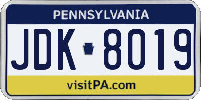 PA license plate JDK8019