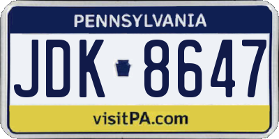 PA license plate JDK8647