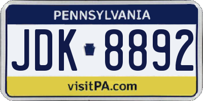 PA license plate JDK8892