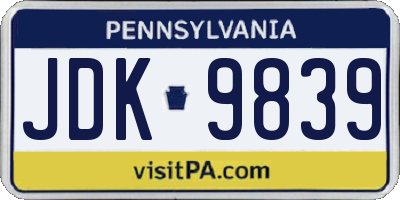 PA license plate JDK9839