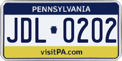 PA license plate JDL0202