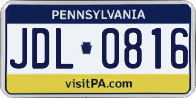 PA license plate JDL0816