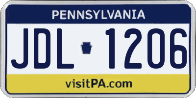 PA license plate JDL1206