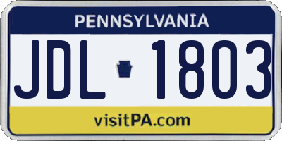 PA license plate JDL1803