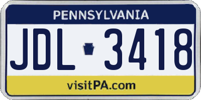 PA license plate JDL3418