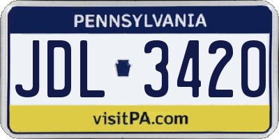PA license plate JDL3420