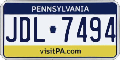 PA license plate JDL7494
