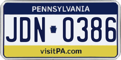 PA license plate JDN0386