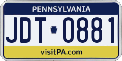 PA license plate JDT0881