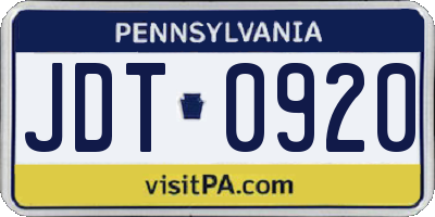 PA license plate JDT0920