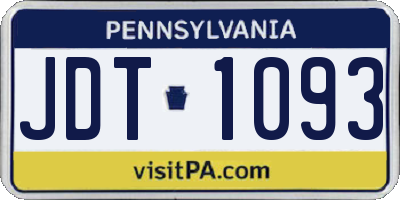 PA license plate JDT1093