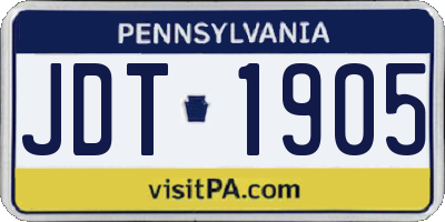 PA license plate JDT1905