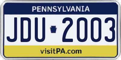 PA license plate JDU2003