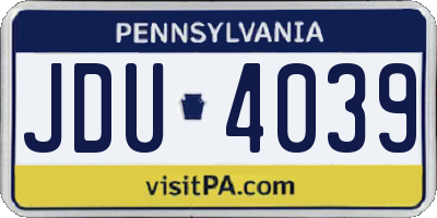 PA license plate JDU4039