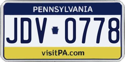 PA license plate JDV0778