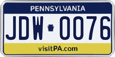 PA license plate JDW0076