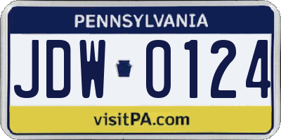 PA license plate JDW0124