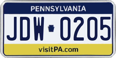 PA license plate JDW0205