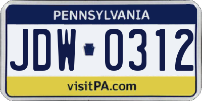 PA license plate JDW0312