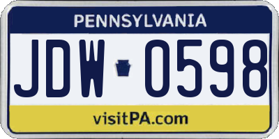 PA license plate JDW0598