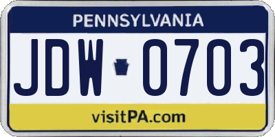 PA license plate JDW0703
