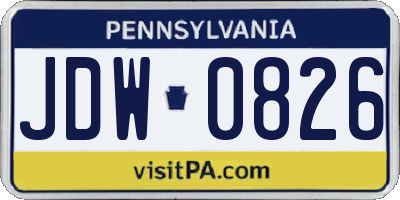 PA license plate JDW0826