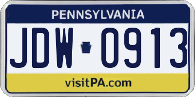 PA license plate JDW0913