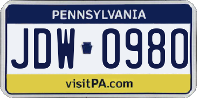 PA license plate JDW0980