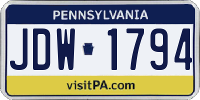 PA license plate JDW1794