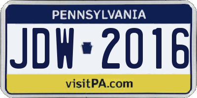 PA license plate JDW2016