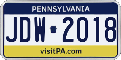 PA license plate JDW2018