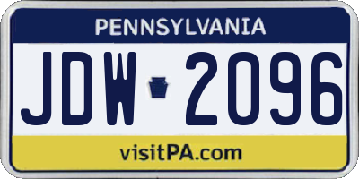 PA license plate JDW2096