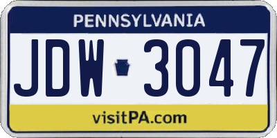 PA license plate JDW3047