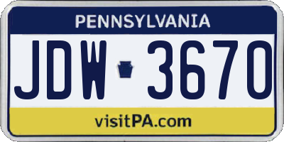 PA license plate JDW3670
