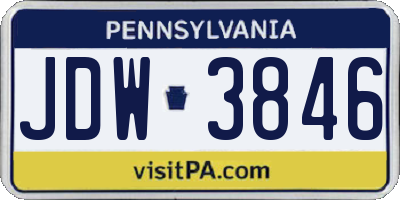PA license plate JDW3846