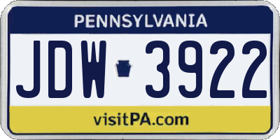 PA license plate JDW3922