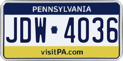 PA license plate JDW4036