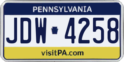 PA license plate JDW4258