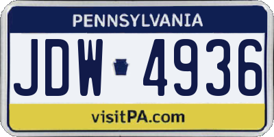 PA license plate JDW4936