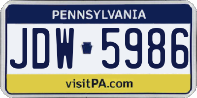 PA license plate JDW5986