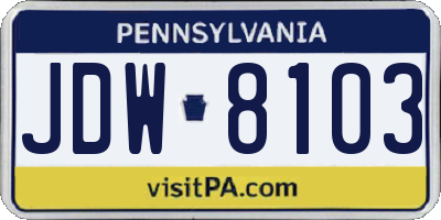 PA license plate JDW8103