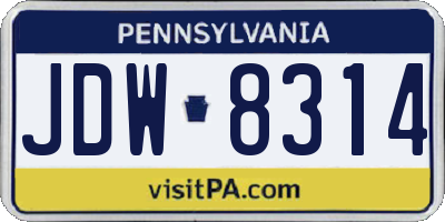 PA license plate JDW8314