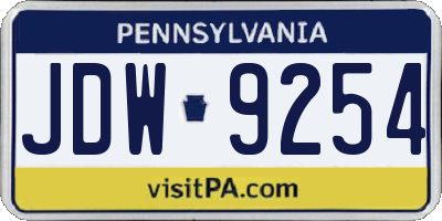 PA license plate JDW9254