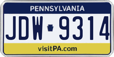 PA license plate JDW9314